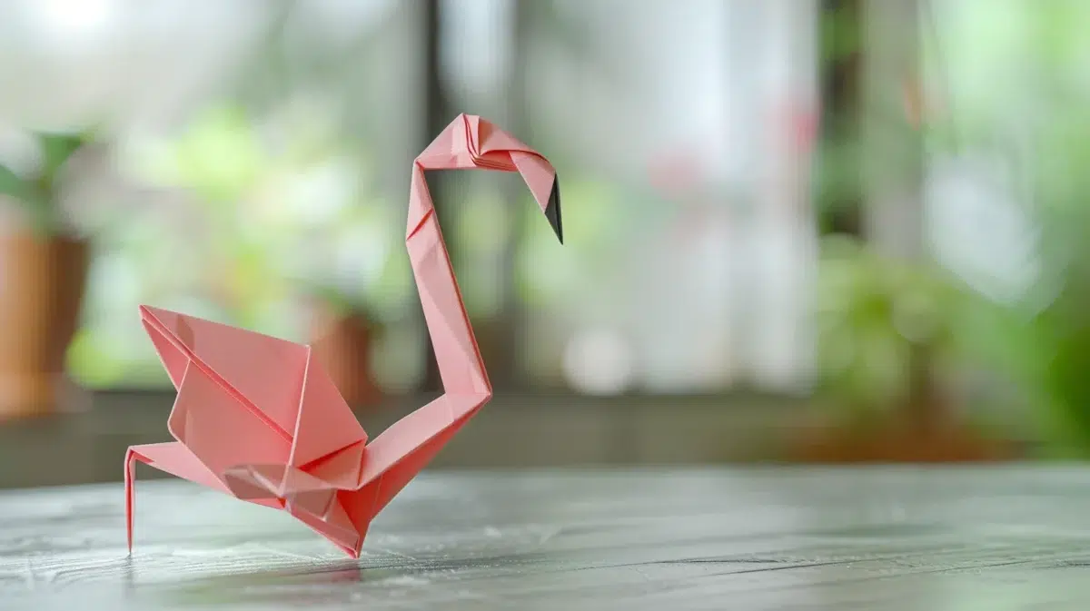 flamant rose en papier plié